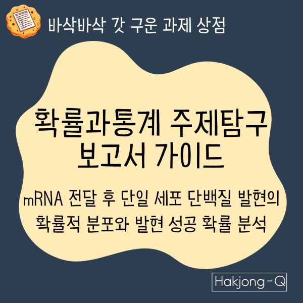 생명공학과 수학과제탐구 확률과통계 보고서 가이드 - mRNA 전달 후 단일 세포 단백질 발현의 확률적 분포와 발현 성공 확률 분석 대표 이미지