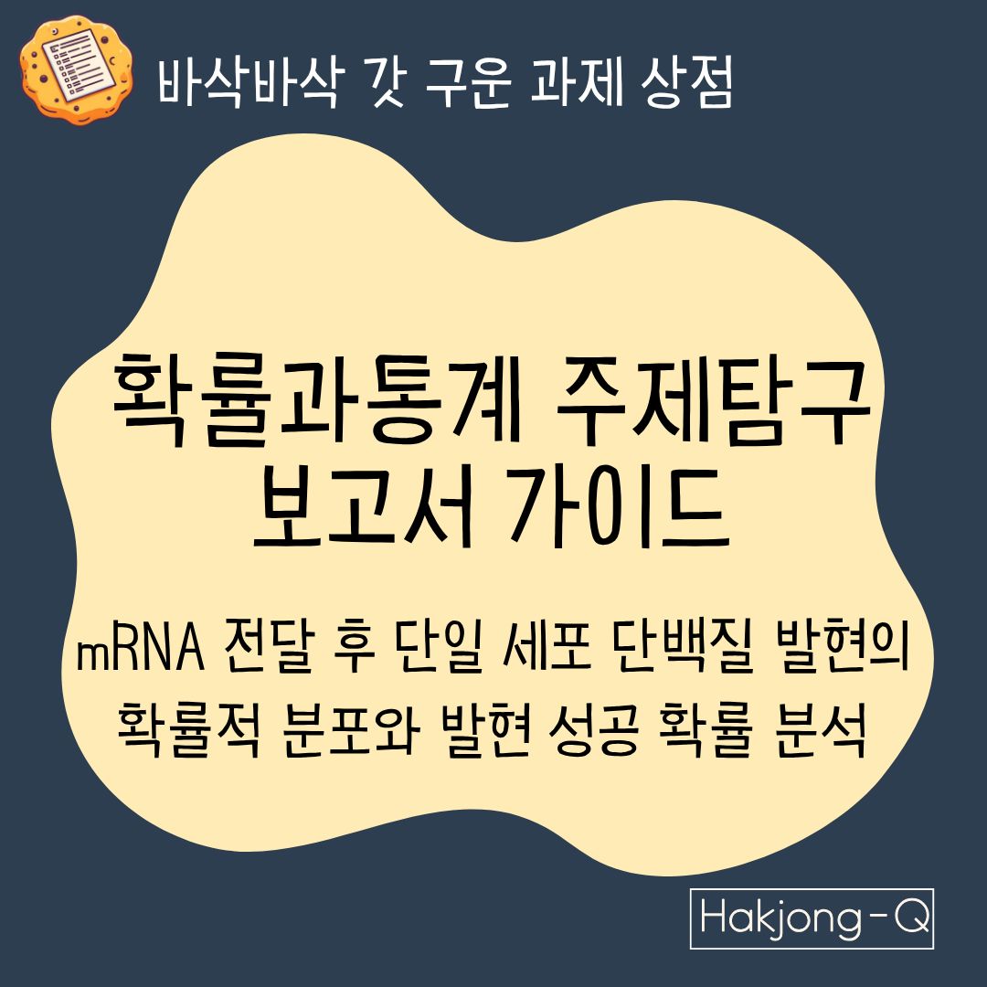 생명공학과 수학과제탐구 확률과통계 보고서 가이드 - mRNA 전달 후 단일 세포 단백질 발현의 확률적 분포와 발현 성공 확률 분석 대표 이미지